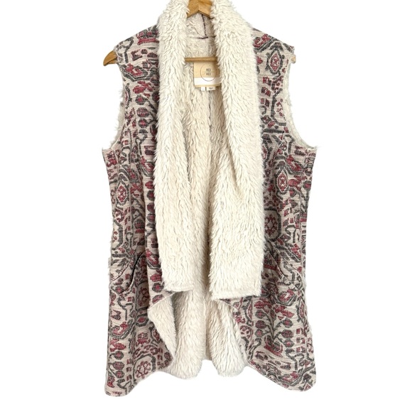 Hei Hei Anthropologie Sherpa Lined Geometric Open Hanging Vest - Picture 1 of 10